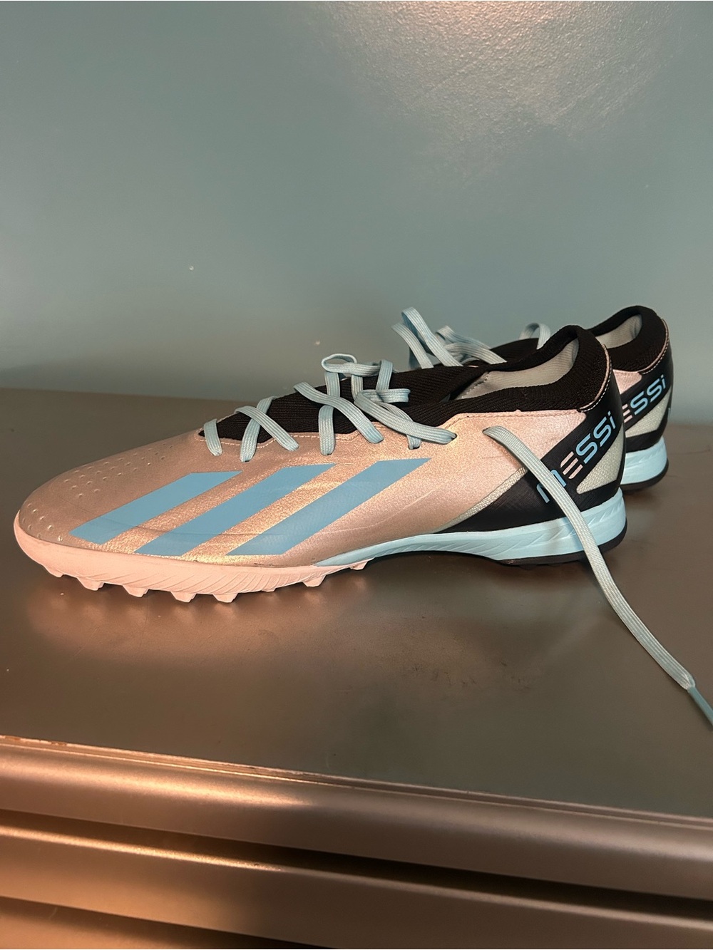 adidas Messi Light Pink and Light Blue Soccer Shoes